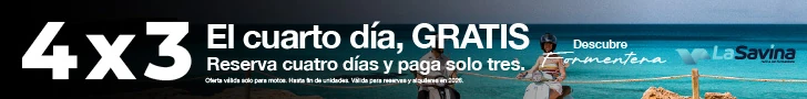 4x3 en motos: el cuarto día, gratis. Reserva cuatro días y paga solo tres.