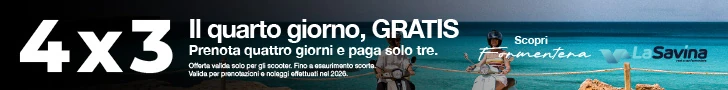 4x3 sugli scooter: il quarto giorno è gratis. Prenota quattro giorni e paghi solo tre.